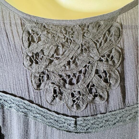 Free People Navy Boho Cottage Core Teared Lace Hi Low Maxi Dress Bell Sleeve 2 - Picture 12 of 16